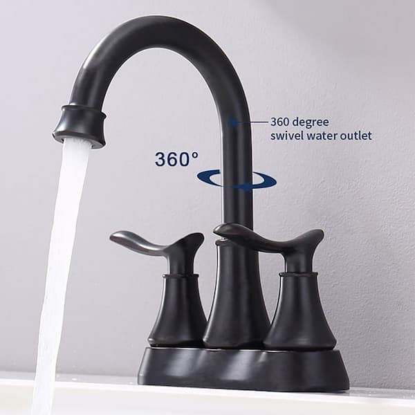 4 in. Centerset Double-Handle High Arc Bathroom Faucet with Pop-up Drain and Supply Hoses in Matte Black