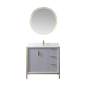 Granada 36 in. W x 22 in. D x 33.8 in. H Single Sink Bath Vanity in Grey with White Stone Countertop and Mirror