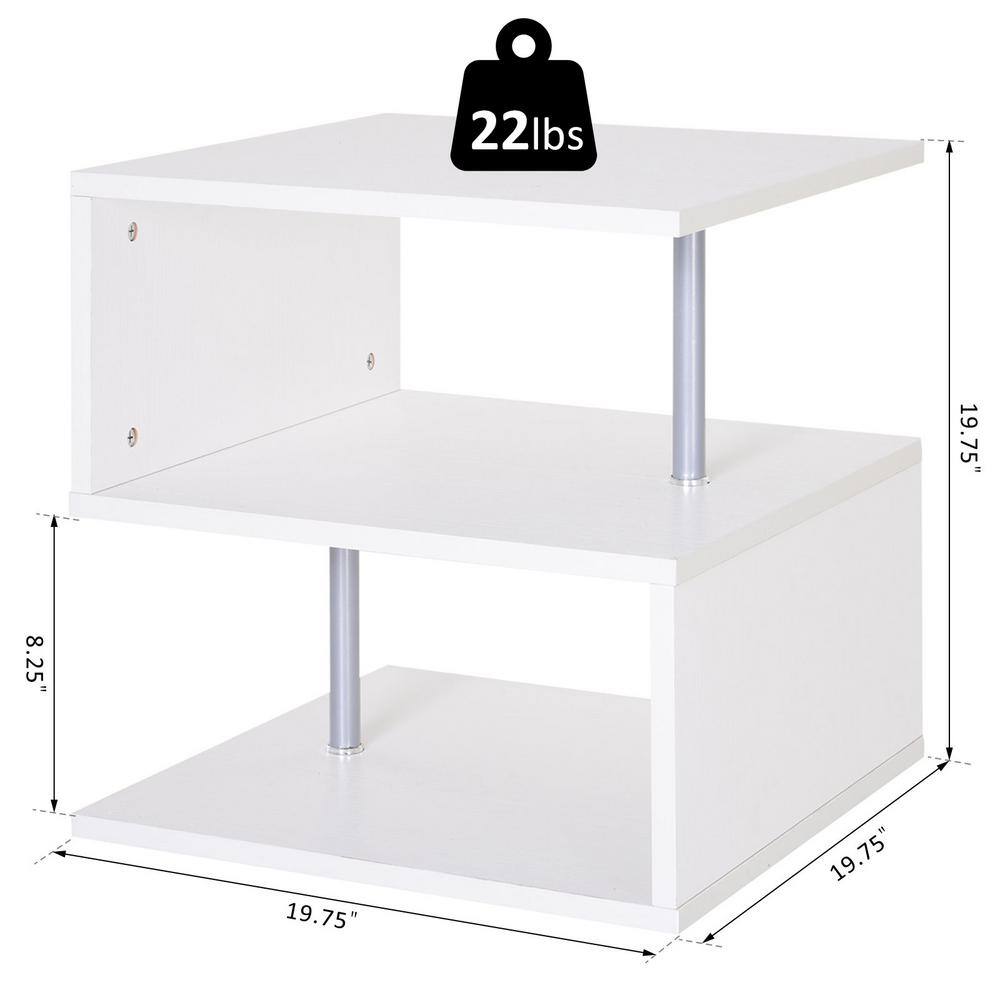White S-Shaped Multi-Level End Table with Steel Poles