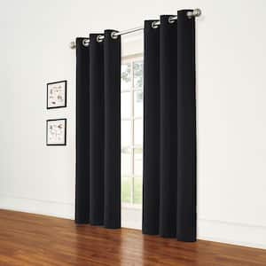 Thermapanel Black Solid Polyester 37 in. W x 84 in. L Room Darkening Pair Grommet Top Curtain Panel