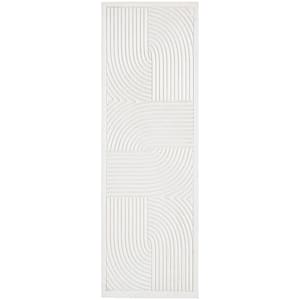 Wooden White Handmade Carved Panel Geometric Wall Art with Looped Sand Art Design