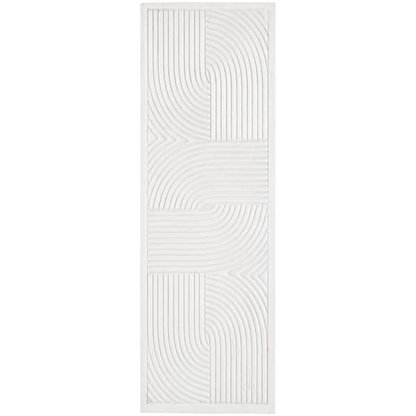 CosmoLiving by Cosmopolitan Wooden White Handmade Carved Panel Geometric Wall Art with Looped Sand Art Design