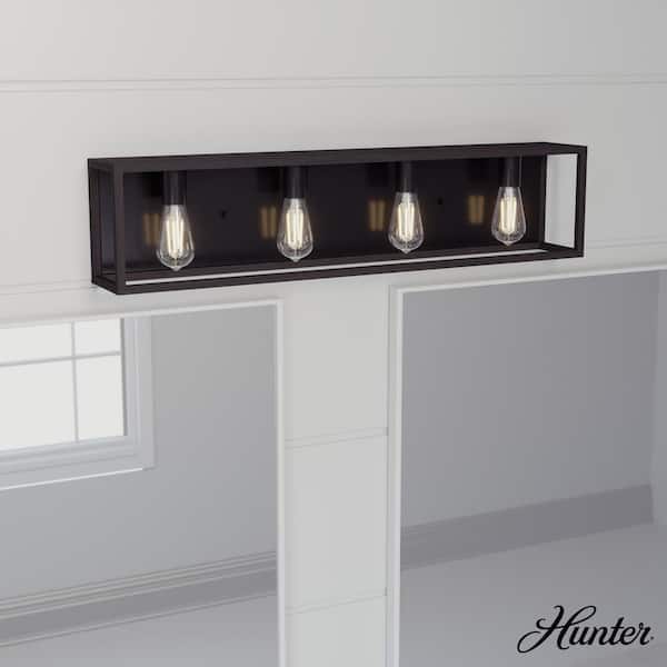 Hunter Squire Manor 33 in. 4-Light Matte Black Vanity Light with Dark Ash Frame