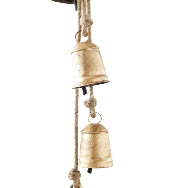 Litton Lane Gold Metal Tibetan Inspired Cylindrical Decorative Bell with  Jute Hanging Rope 042696 - The Home Depot