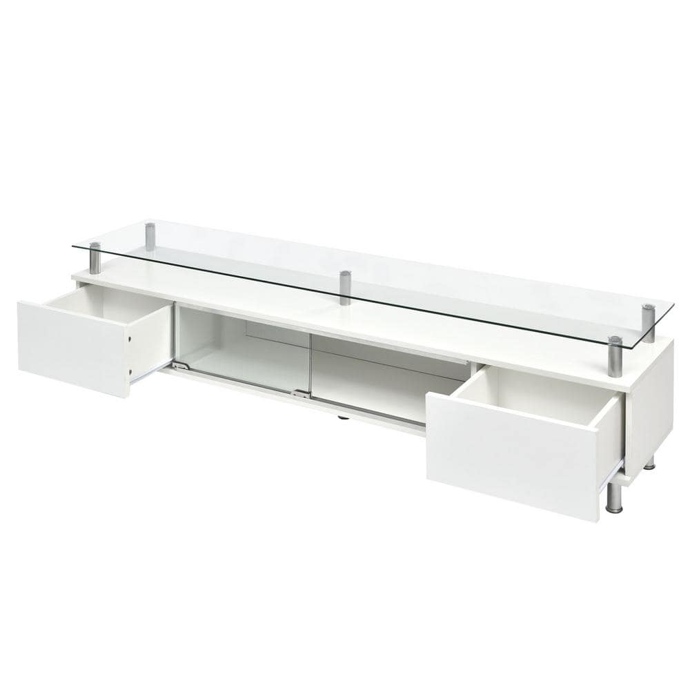 67.3 in. W x 13.7 in. D x 16.5 in. H Tempered Glass TV Stand White Linen Ca