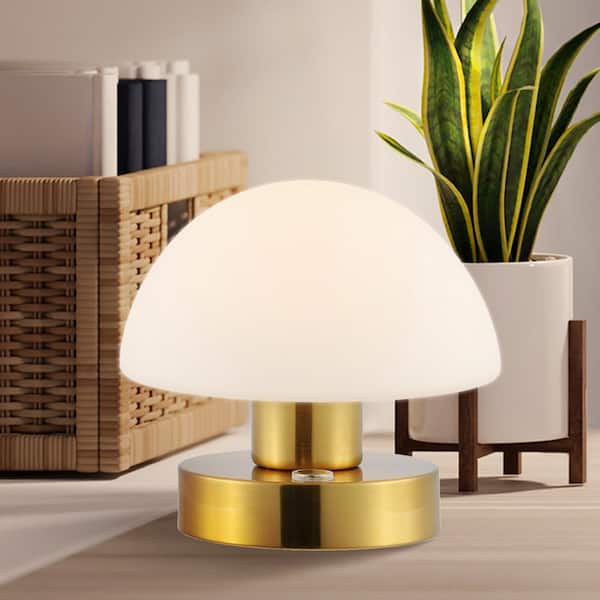 JONATHAN Y Carson 12.75-in Modern Minimalist Iron Rechargeable Integrated  LED Table Lamp, Brass Gold/White