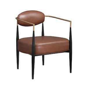 Modern Brown Faux Leather Dining Chair with Comfort Thick Seat Cushion, Metal Frame Armchair for Kitchen, Living Room