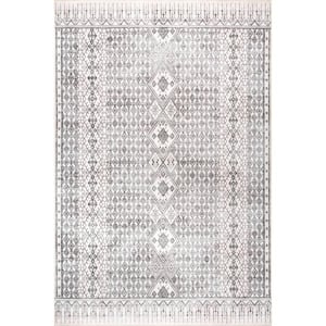 Hettie Transitional Tribal Machine Washable Light Gray Doormat 3 ft. x 5 ft. Accent Rug