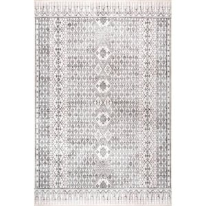 Hettie Transitional Tribal Machine Washable Light Gray 4 ft. x 6 ft. Area Rug