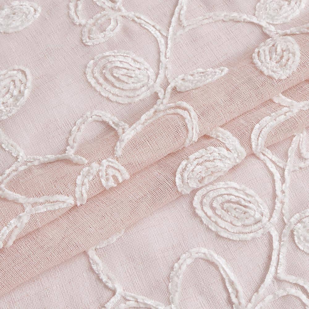 Blush Sheer Linen Grommet Window Panels with Floral Embroidery