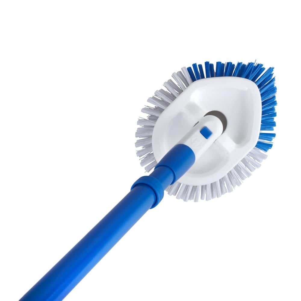 Blue and White Extendable Tub and Tile Brush with Antimicrobial Bristles