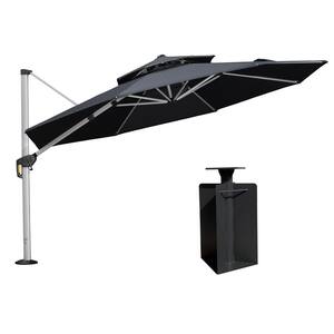 12 ft. Octagon High-Quality Aluminum Cantilever Polyester Outdoor Patio Umbrella with Base in Ground, Gray