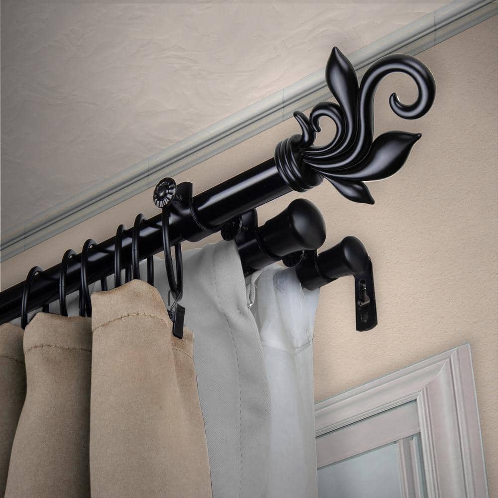 "13/16"" Dia Adjustable 28"" to 48"" Triple Curtain Rod in Black with Andrea Finials" price history on PriceWatchPro