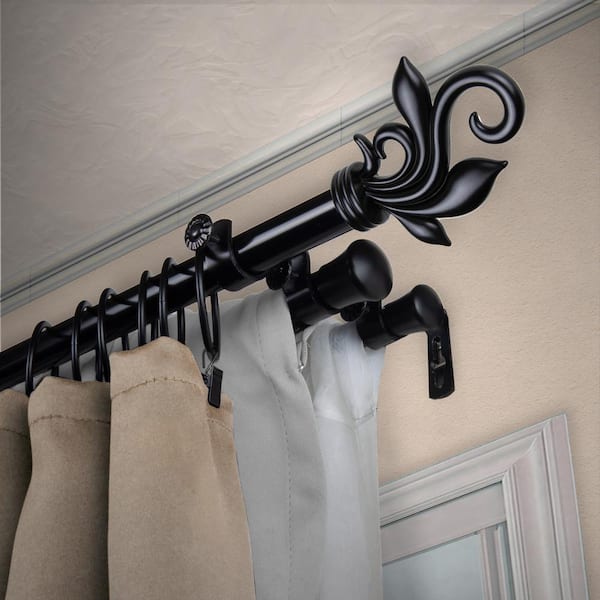 EMOH 13/16" Dia Adjustable 48" to 84" Triple Curtain Rod in Black with Andrea Finials