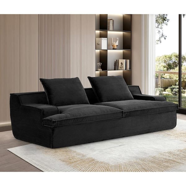US Pride Furniture Crafted 91 in. Wide Straight Arm Corduroy Modern Foam Rectangle Sofa in. Black