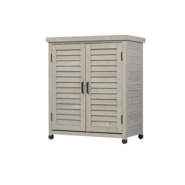 31.5 in. W x 17.7 in. D x 36.6 in. H Storage Cabinet and Metal Table Top for Outdoor Patio, Outdoor Storage Cabinet Gray