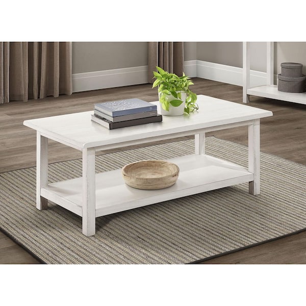 Coaster Payne 47.25 in. White Rectangle Wood Top Coffee Table with Open Shelf