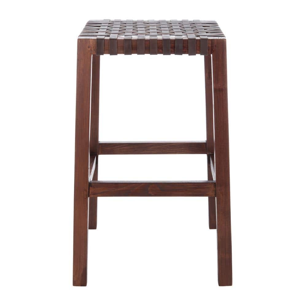 Capri 20'' Transitional Backless Brown Leather Wood Counter Stool