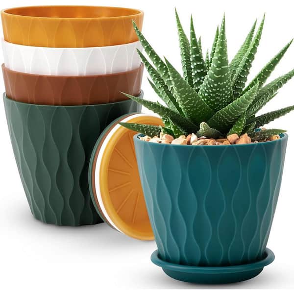ITOPFOX Art Deco 6 in. L x 6 in. W x 6 in. H Multicolor Plastic Round Indoor Planter (5-Pack)