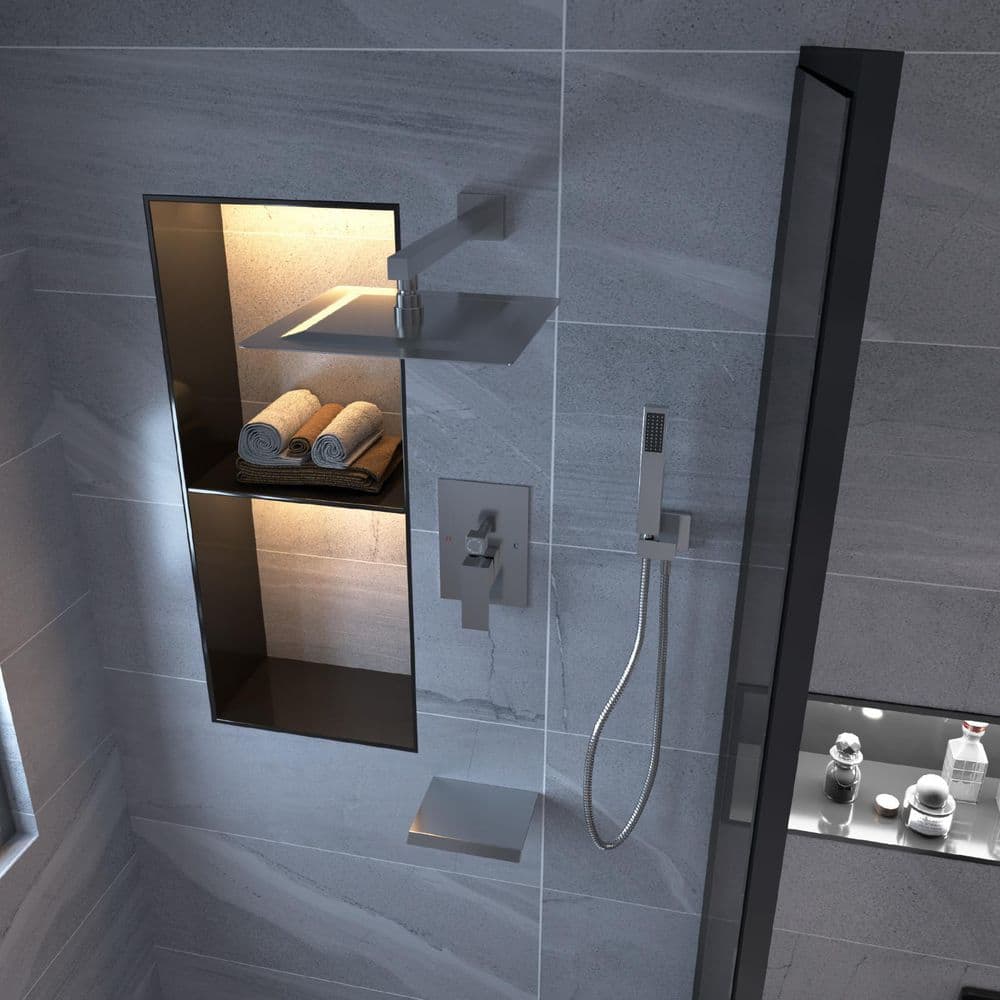 Brushed Nickel 10-Inch Rain Shower System with Handheld and Valve