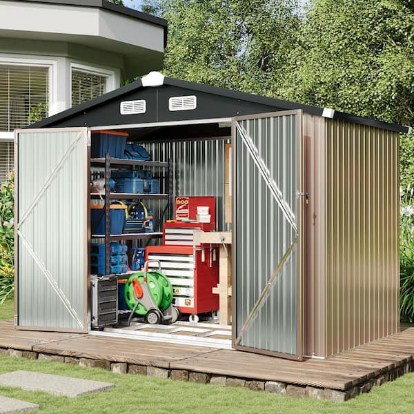 Sizzim Brown 8 ft. W x 5.3 ft. D Metal Shed with Subfloor Channels