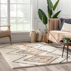 Gigi Crew Moroccan Medallion Shag Ivory 3 ft. 11 in. x 5 ft. 3 in. Area Rug