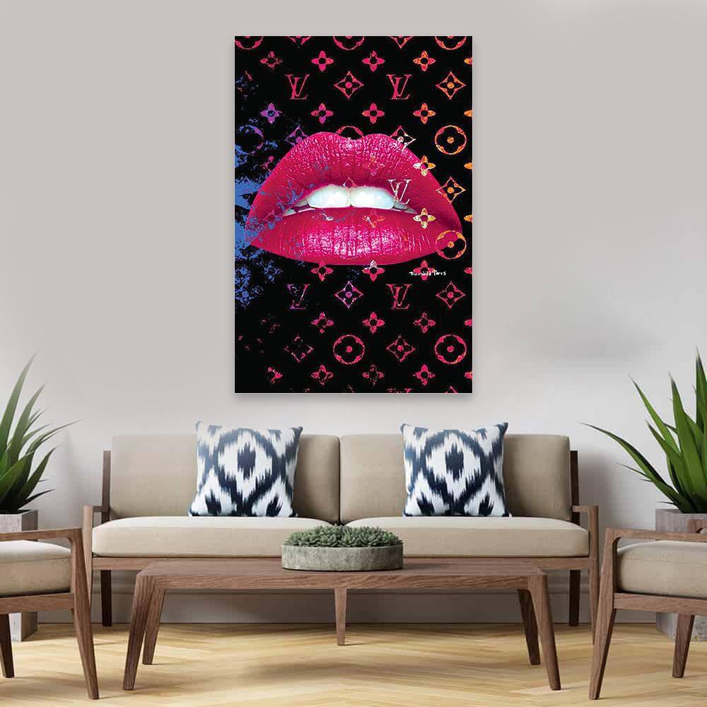 Fashion Glam Sparkling Pink Lips 20" x 30" Canvas Wall Art