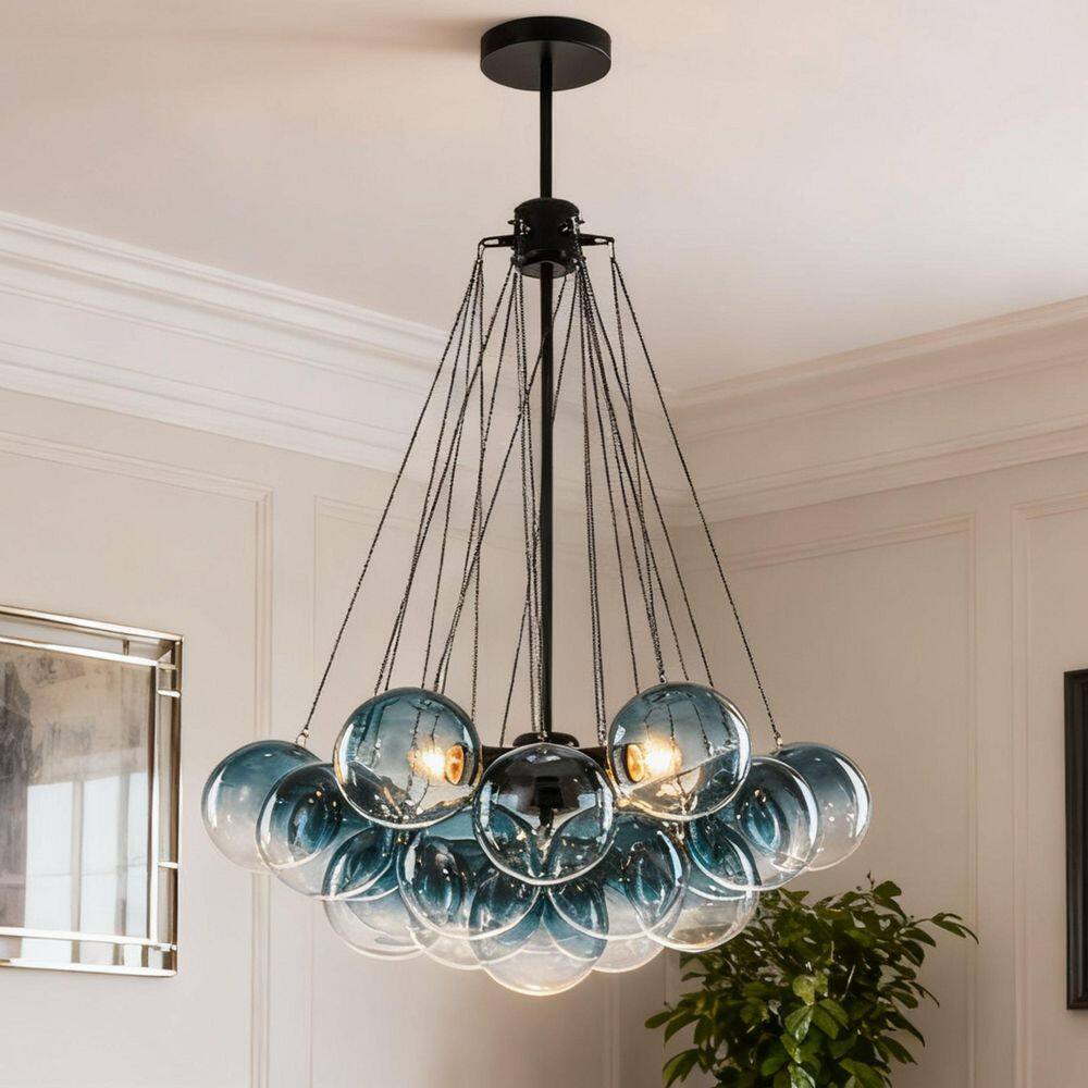 Alma 3-Light 15.7-in Matte Black Cluster Bubble Chandelier with Gradient Blue Tinted Glass for Living/Dining Rooms price history on PriceWatchPro