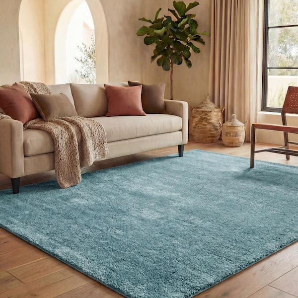 Milan Shag 8 ft. x 10 ft. Aqua Blue Solid Area Rug