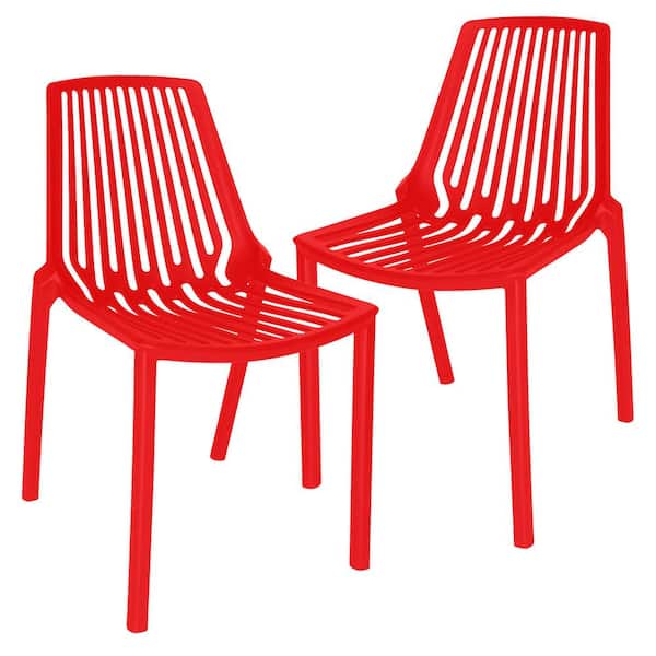 Leisuremod Acken Modern Stackable Dining Side Chair with Plastic Seat and Legs Set of 2 (Red)