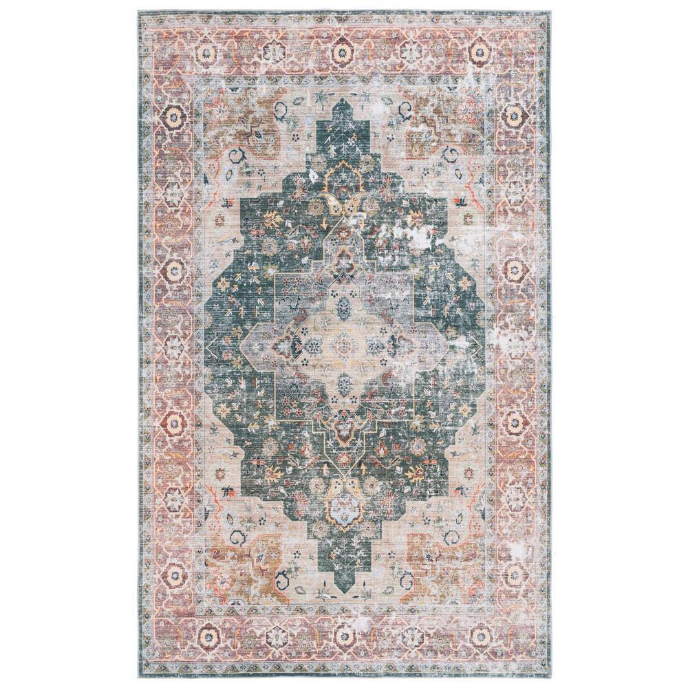 Arizona 2 ft. x 4 ft. Green/Light Brown Machine Washable Border Ornate Area Rug price history on PriceWatchPro