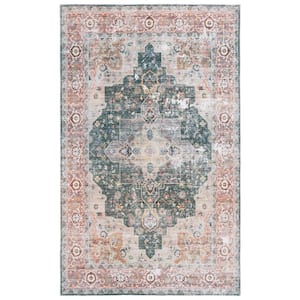 Arizona Green/Light Brown 6 ft. x 9 ft. Border Ornate Machine Washable Area Rug