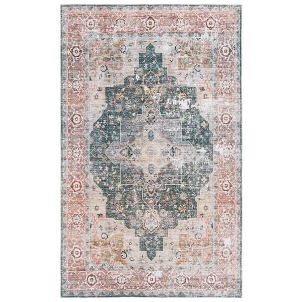 SAFAVIEH Arizona Green/Light Brown 8 ft. x 10 ft. Border Ornate Machine Washable Area Rug