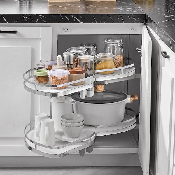 Swing Left Blind Corner Cabinet Pull Out for 36 in. Cabinet 2 Tier Swing Tray Soft Close Cloud Blind Kitchen Cabinet