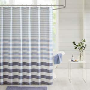 Donna Stripe Navy 72 in. x 72 in. Blended Yarn Dyed Woven Shower Curtain