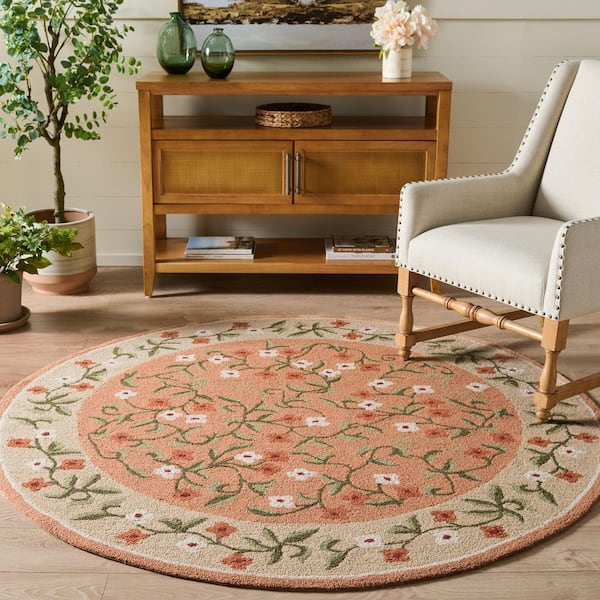 Martha Stewart Denali 6 ft. x 6 ft. Round Rust/Gray Border Botanical Indoor/Outdoor Area Rug