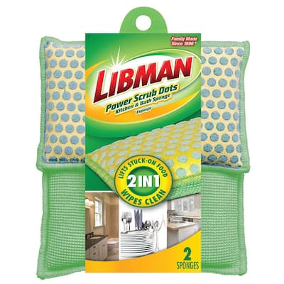 LANTEEM Easy Grip Sponge Scouring Pads Great for Use in the Kitchen Bow Tie Shape Bathroom & More. Green scourer/Yellow sponge 30 