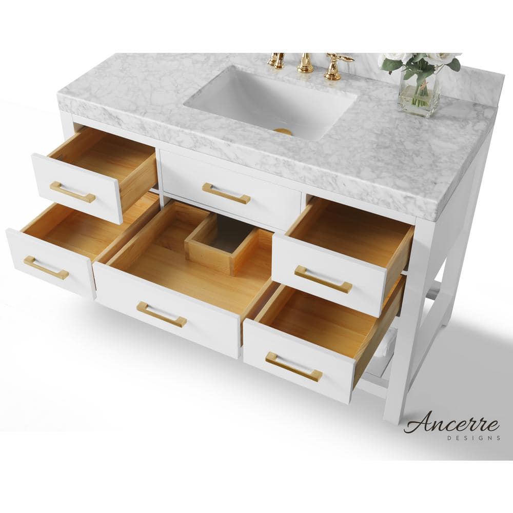 Elizabeth 48'' White Vanity with Gold Hardware