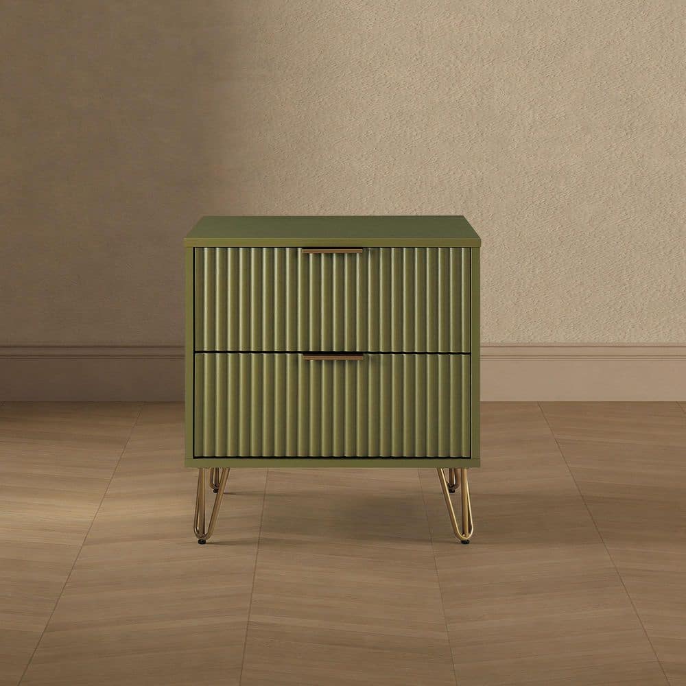 DUMBO Modern Olive Green 2-Drawer 20.07 in. W Nightstand with SNAP Assembly - Tool-Free, Effortless Setup
