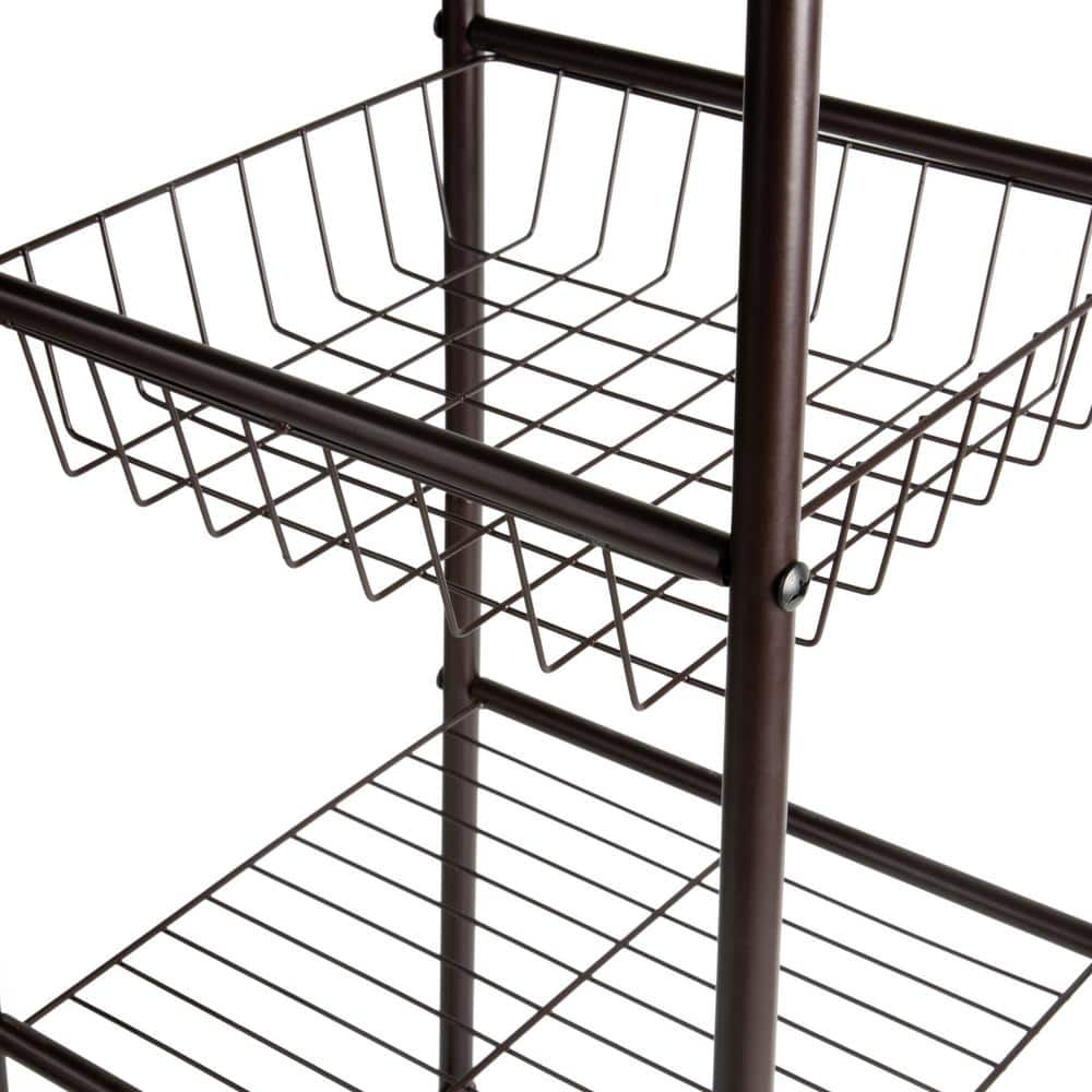 Bronze 5-Tier Freestanding Bathroom Storage Shelf with Basket