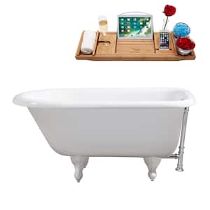 48 in. Cast Iron Clawfoot Non-Whirlpool Bathtub in Glossy White with Polished Chrome Drain And Glossy White Clawfeet