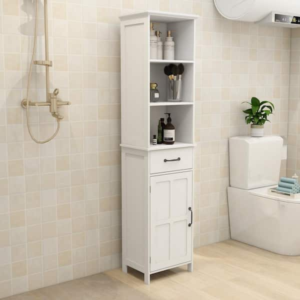 15.74 in. W x 11.8 in. D x 64.96 in. H White Linen Cabinet with Double Door Narrow Height