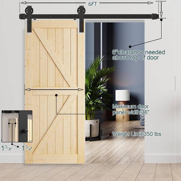 Movisa 6 Ft 72 In J Shaped Sliding Single Barn Door Hardware Kit With Large Wheel Rollers Mvenbd3 Sliding Single Barn Door Hardware Kit, Large Sliding Barn Door Hardware