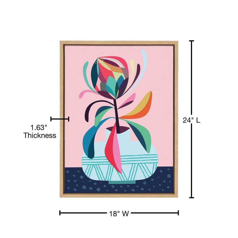 Colorful Abstract Floral Canvas Print with Natural Frame