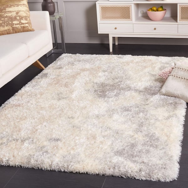 Cloud Shag 5 ft. x 8 ft. Ivory/Gray Distressed Flokati Area Rug
