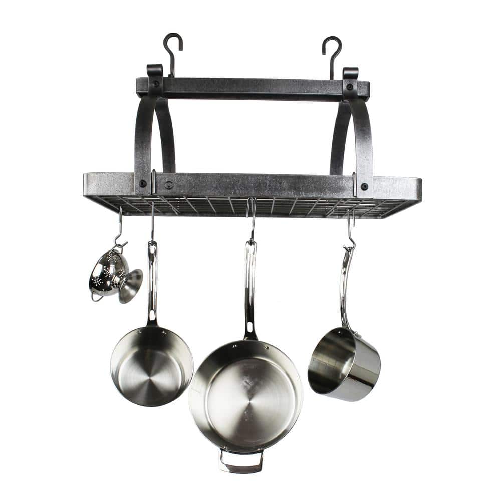 Hammered Steel Classic Rectangle Ceiling Pot Rack with Grid