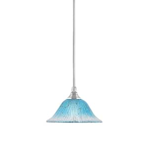 Sparta 100-Watt 1-Light Chrome Shaded Pendant Light Mini Pendant with Teal Crystal Glass and No Bulb Included