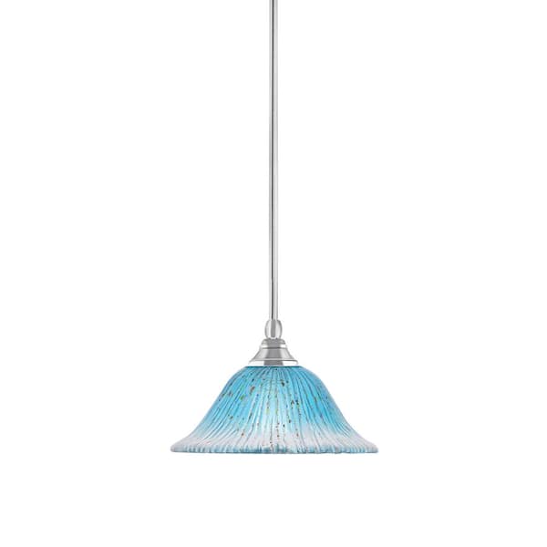Unbranded Sparta 100-Watt 1-Light Chrome Shaded Pendant Light Mini Pendant with Teal Crystal Glass and No Bulb Included