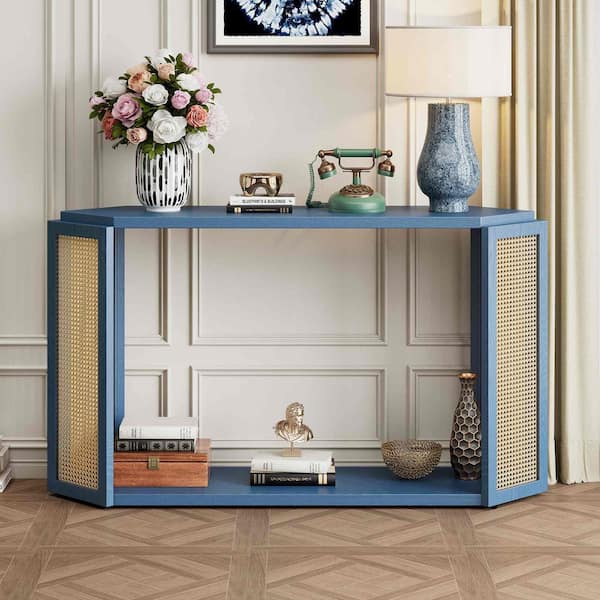 53.54 in. Antique Blue Triangle Wood Console Table Entryway Table