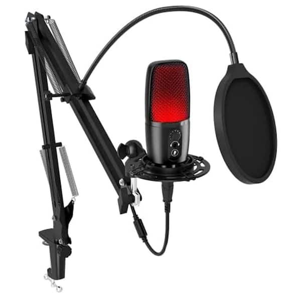 Condenser USB Microphone Kit with Adjustable Boom Arm and Tripod Stand for Recording Streaming in Black 1-Pack